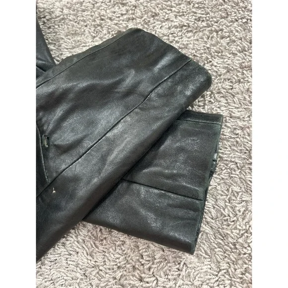 Kasper Leather Coat XL‎ Belted Fur Trim Hooded Black Winter Jacket Women vintage - Picture 11 of 11